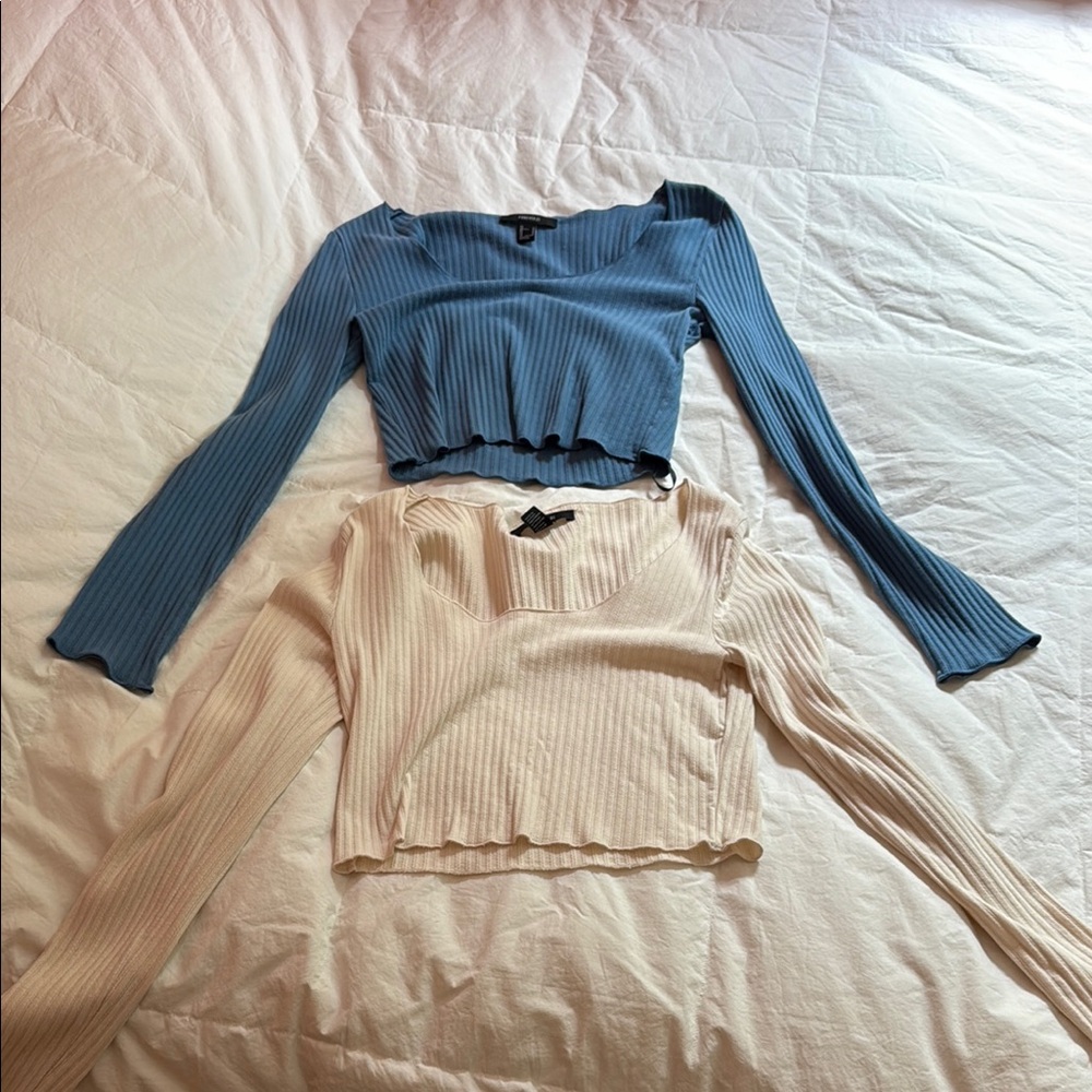 Forever 21 Blue Ribbed Crop Top Blouse